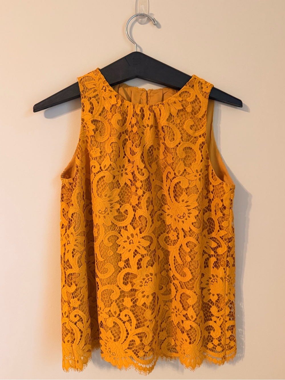 Loft Sleeveless Lace Overlay Tank Top - Mustard Yellow